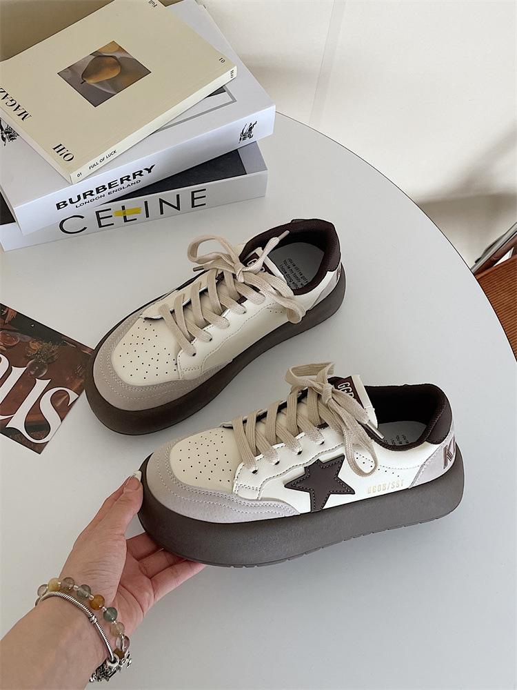 

Женская обувь на толстой подошве в стиле ретро, белые туфли, женская осенняя новая вулканизированная универсальная корейская версия, кроссовки Star Sports для женщин 40 кофейный