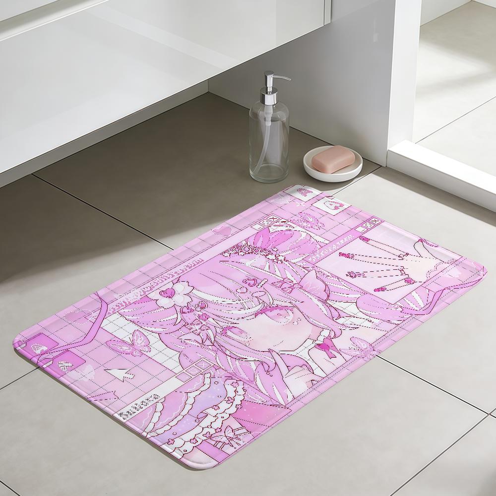 Cute y2k art pink purple anime girl hogar Bedside Rug Kitchen Bath Floor Mat Hallway Balcony Carpet Entrance Doormat Decor Home