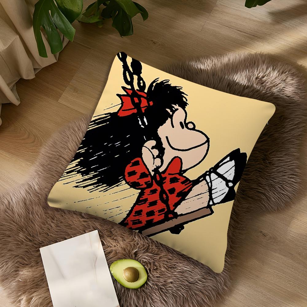 Mafalda Cartoon Cute Cushion Cover Living Room Accent Couch Back Support Square Lounge Restful Nap Companion Pillow Case