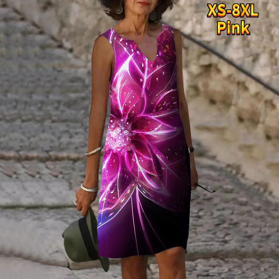 

Женское летнее платье с V-образным вырезом и цветком с зелеными светящимися тычинками, повседневное модное платье без рукавов, повседневные свободные сексуальные платья размера плюс XS-8XL 8XL розовый