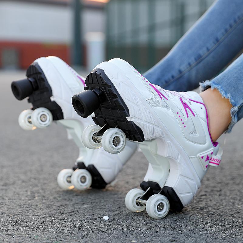 Roller Roller Shoes 4-wheel Deformation Shoes Roller Skates Men's and Women's Adult Runaway Shoes Skating Shoes Shoes with Wheels