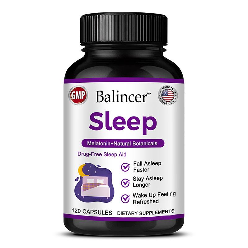 Sleep Support Capsules with Melatonin & Natural Botanicals, Drug-Free Herbal Nighttime Supplement, 120 Count 120PCS