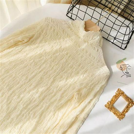 

Женский облегающий топ с длинными рукавами и кружевом на флисовой подкладке - Полувысокий воротник, Осень/Зима Large