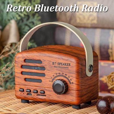 Retro Mini FM Radio Classic FM Receiver Vintage Bluetooth Speaker Heavy Bass Subwoofer TF  Player Rechargeable Radios for Gift