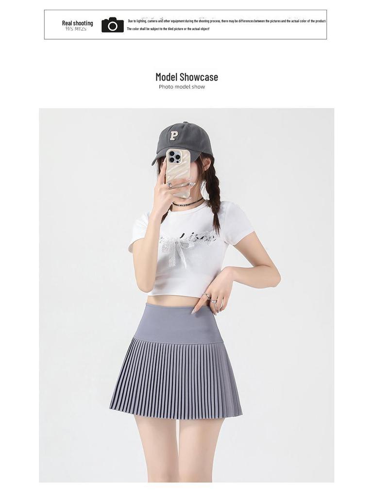 Aprikosenfarbener Damen A-Linien Rock mit hoher Taille und Falten - Kurze Frühlingsausgabe 2025