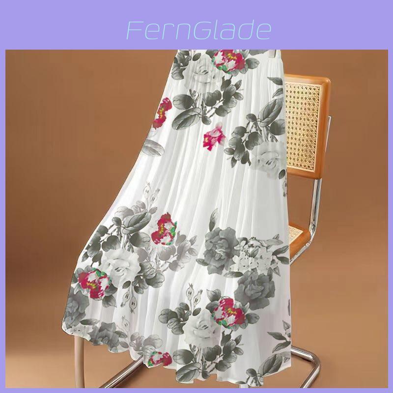 Abstract Ink Brush Printed Midi Skirt With Stretch Fabric For Plus Size Women