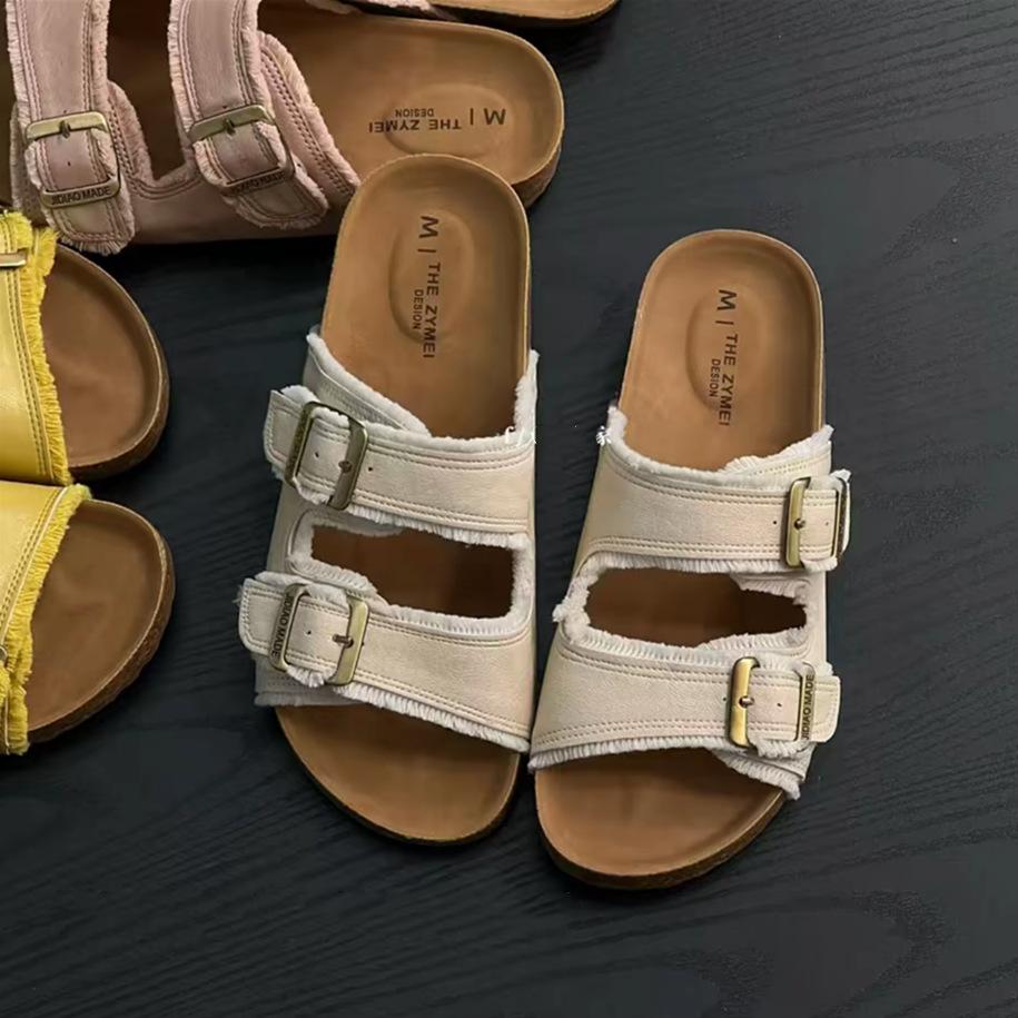Retro buckle platform slippers women's summer new casual versatile Boken one-word drag outside sandals