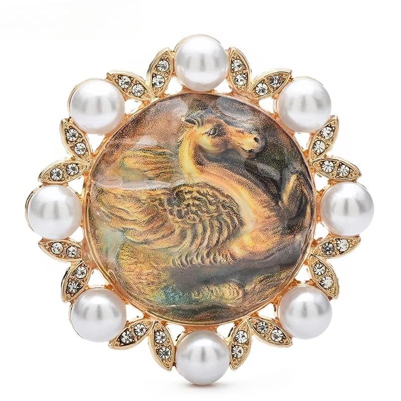 SKEDS Потрясающая Барочная Придворная Брошь Пегас Элегантная Женская Брошь-Булавка Классический Дизайн Средневековая Роскошная Мода Жемчужная Бляшка жёлтый