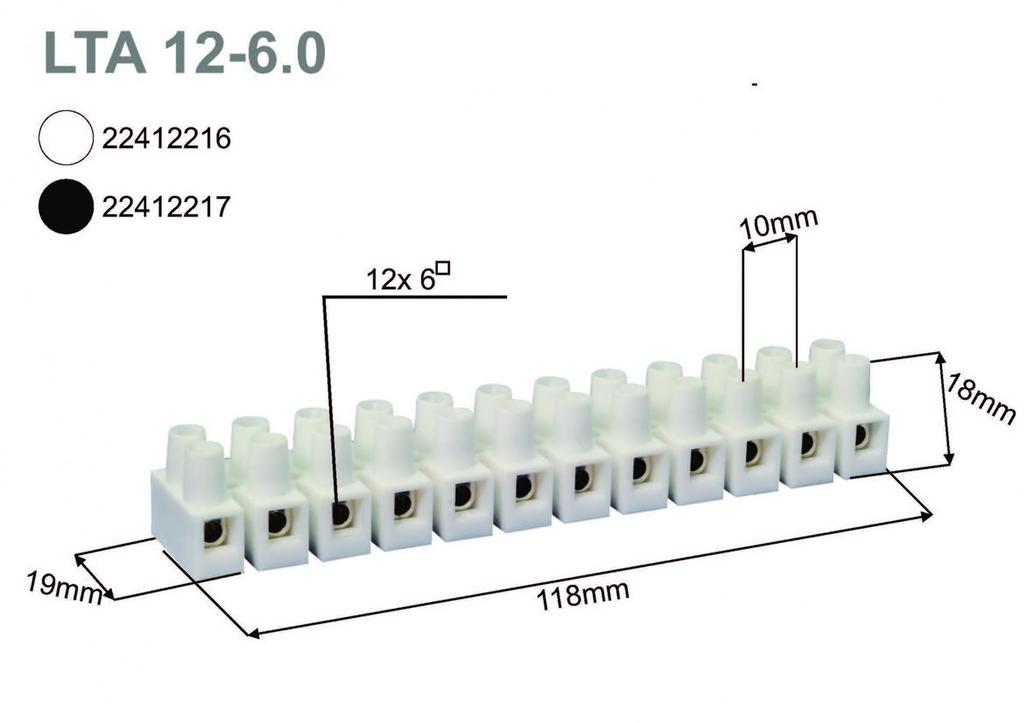 Terminal Block, Threaded, Thermoplastic, LTA 12-6.0, White