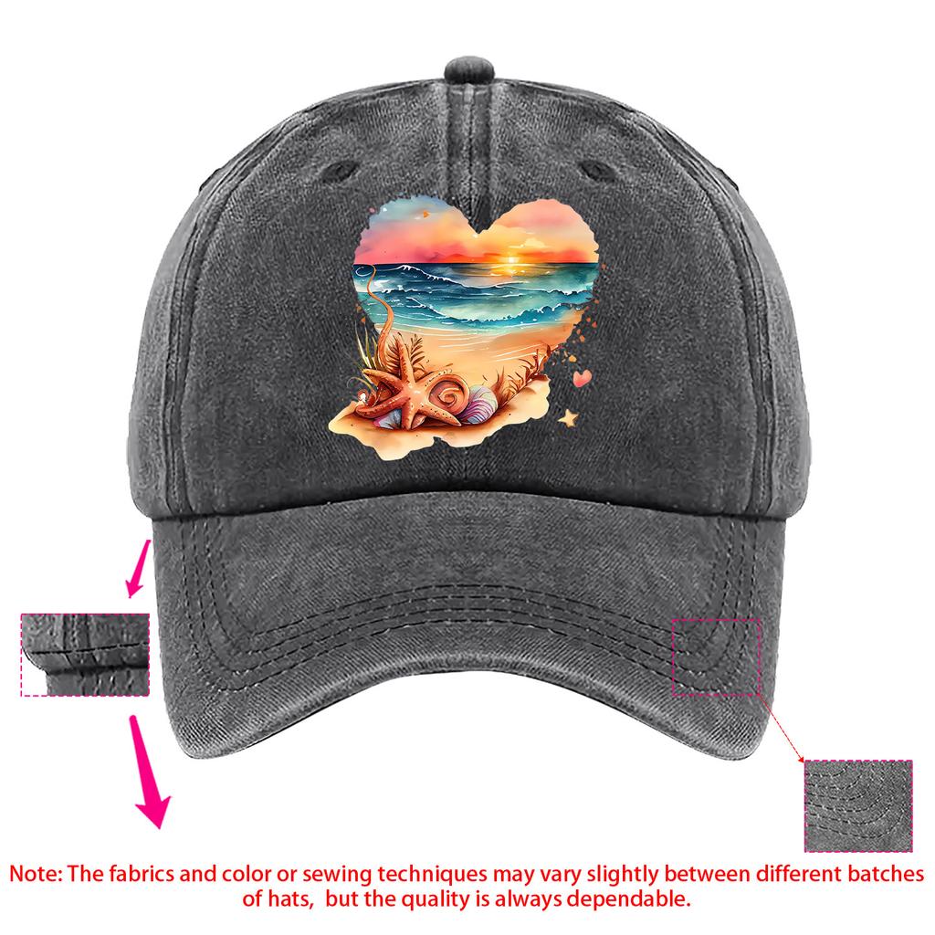 Beach Sunset Heart Print Baseball Cap Polyester Casual Adjustable Unisex Summer Hat