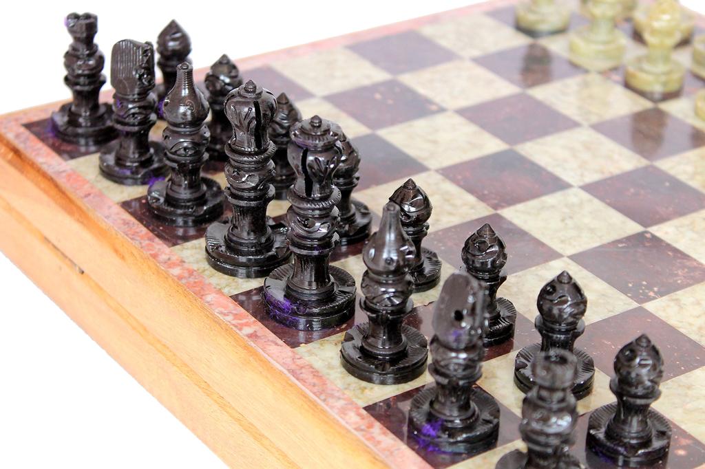 StonKraft X X 25 Chess Board with Wooden Base Stone Inlay Stone Pieces Game Set Inlaid Wood Chess with Stone Chess - 10" 10" (25 Cm) & & (Stone