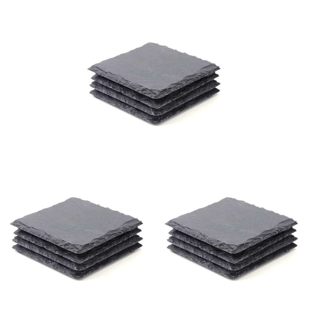 12pcs Stone Coasters Black Square Slate Drink Coasters for Cups Bar Mugs Glasses Kitchen Cup Mat Insulation Cup Mug Rock Coaster