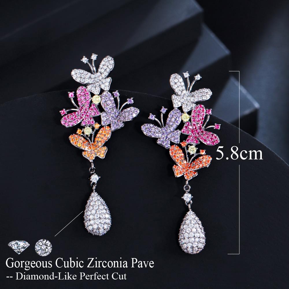 WWJ Colorful Cubic Zirconia Long Butterfly Drop Earrings