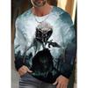 Spring and Autumn Round Neck 3D Animal Wolf Lion Pattern Printed Top Fashionable Casual Long Sleeved Men's T-shirts