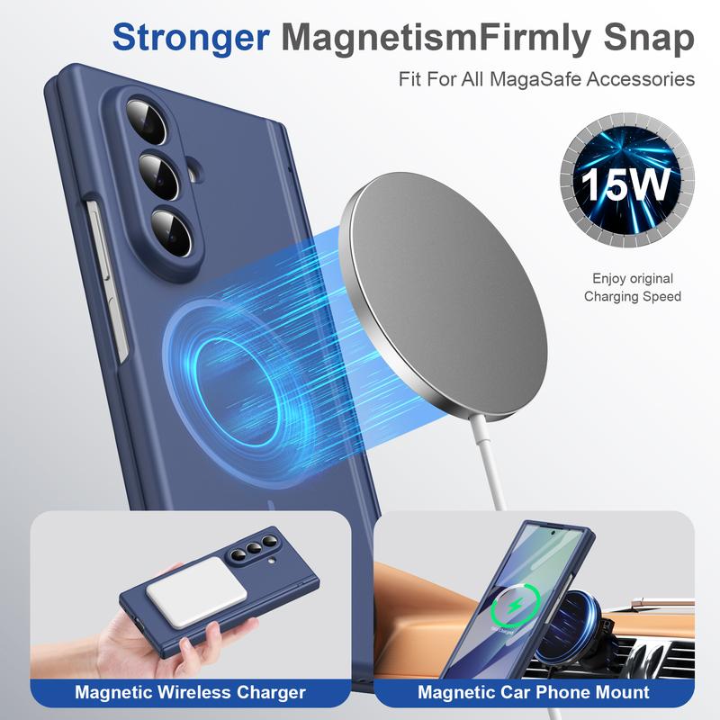 Hinge Protective Magnetic Phone Case for Samsung Galaxy Z Fold 7 6 5 4 3 5G for Magsafe Fold7 Fold6 with Screen Protector Cover