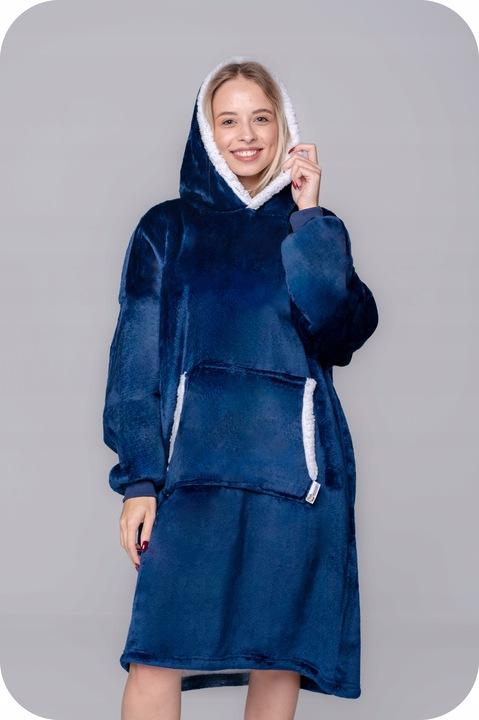 Blanket Sweatshirt Oversize Warm Thick Blanket Sweatshirt 2in1 Navy Blue Fur [Kb-J3]