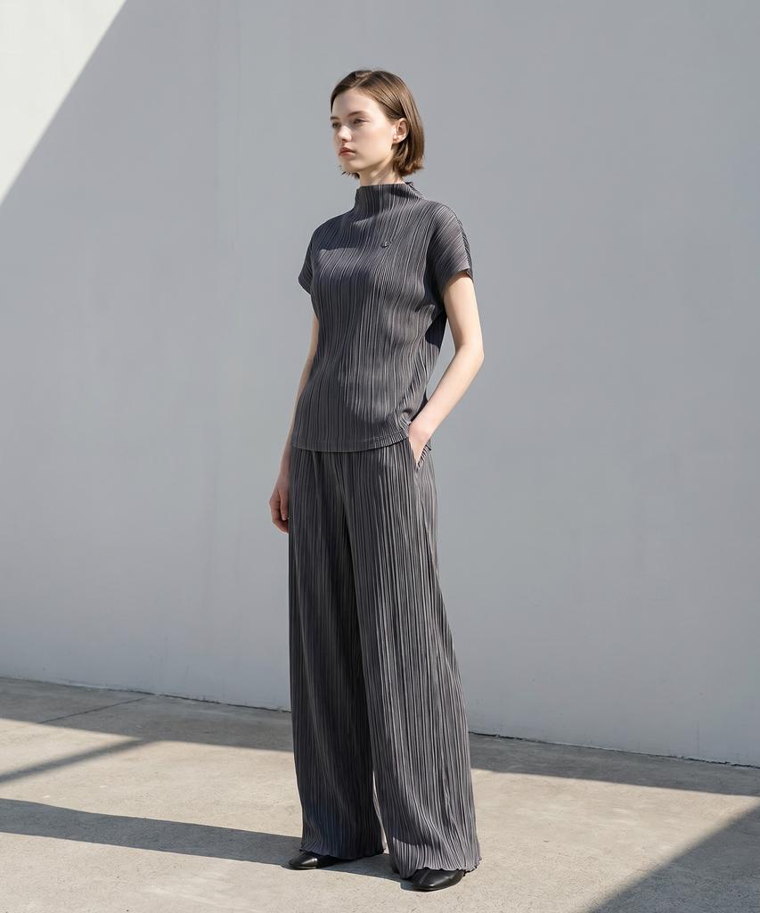 STARRYEYED Daily Pleated Elastic Waist Pants (Charcoal)