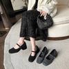 Women's thick heels, high heels, gray Mary Jane single shoes, new square head, fluffy woolen commute