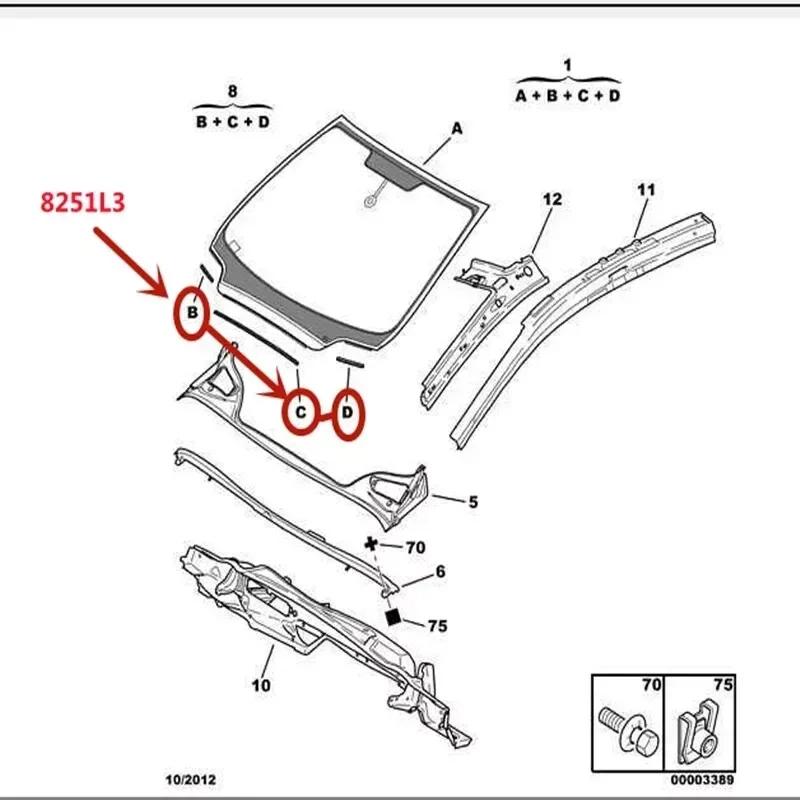 8251L3 Striscia di Finitura Inferiore Parabrezza Impermeabile Bordo Raccogli Pioggia Guarnizione per Peugeot 307 307cc 307sw 308 408 Citroen C4