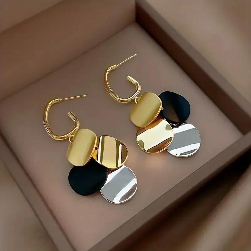 Metal Disc Drop Earrings for Women Girls Holiday Party Gift Geometric Ear Accessories Fashion Jewelry E493