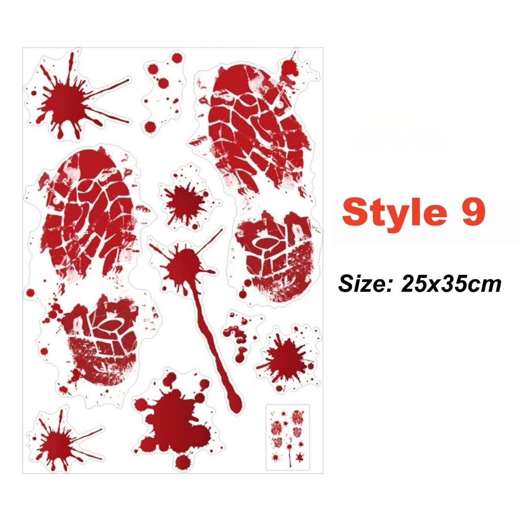Halloween Wall Doors Windows Stickers Blood Handprint Footprint Skull Pattern Halloween Party Scene Decor Supplies Horror Props