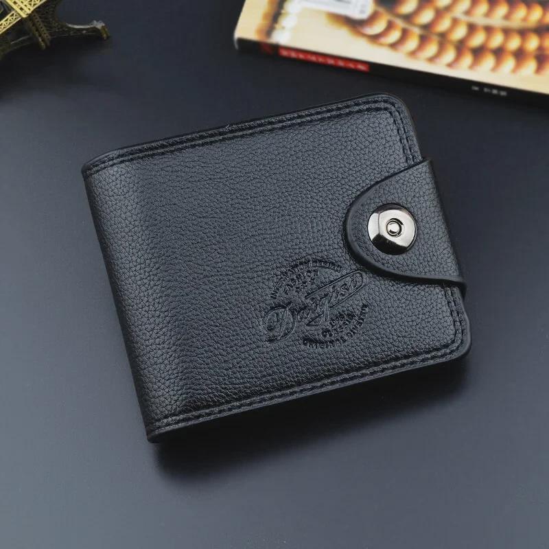 Men's Short Wallet with Magnetic Buckle, Multi-card Slots, Large Capacity, and Litchi Pattern - European & American Fashion.