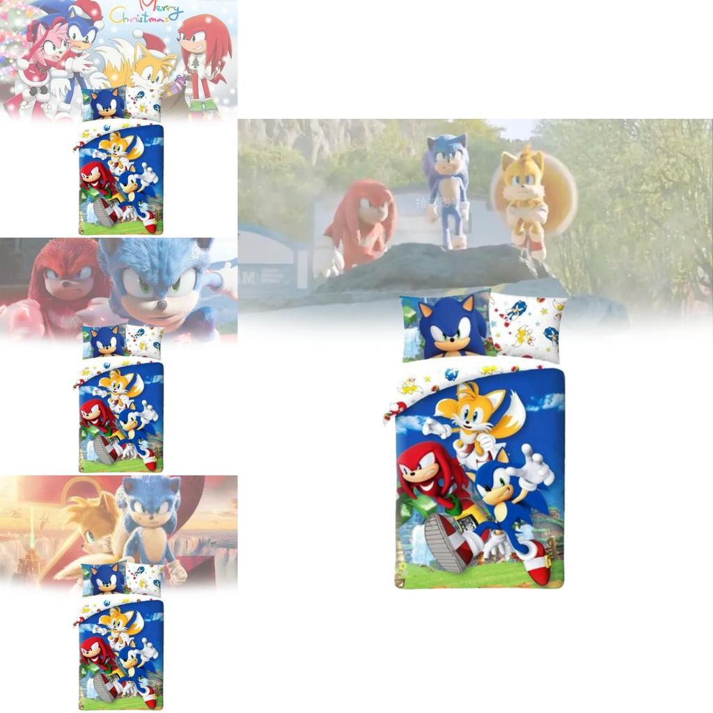 Sonic The Hedgehog Cartoon Bedding Set With Cotton Duvet Cover And Pillowcase For Bedroom Decor