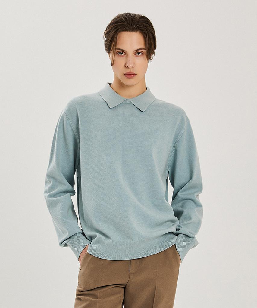 ADHOC Men'S Collared Crewneck Knit (Sky Blue) (Hz9Lk10-41)