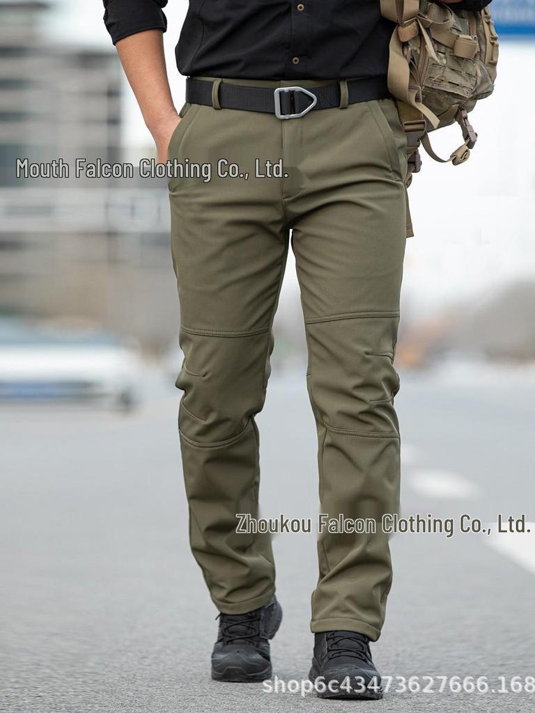 Men's Fleece-Lined Tactical Softshell Pants: Winter, Outdoor, Wear-Resistant, Windproof, Cold-Proof, Ski & Training.