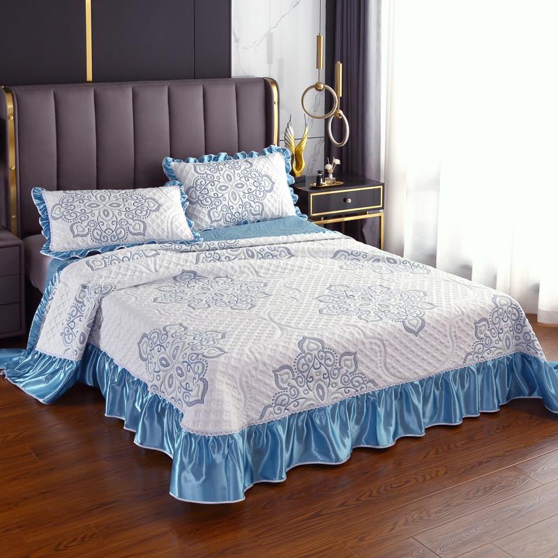 Luxury Soft Knitted Cotton Ruffles Bed Skirt, Bedspread Coverlet, Double Bed Cover Set, Blanket, Linen Pillowcases, Home Textile
