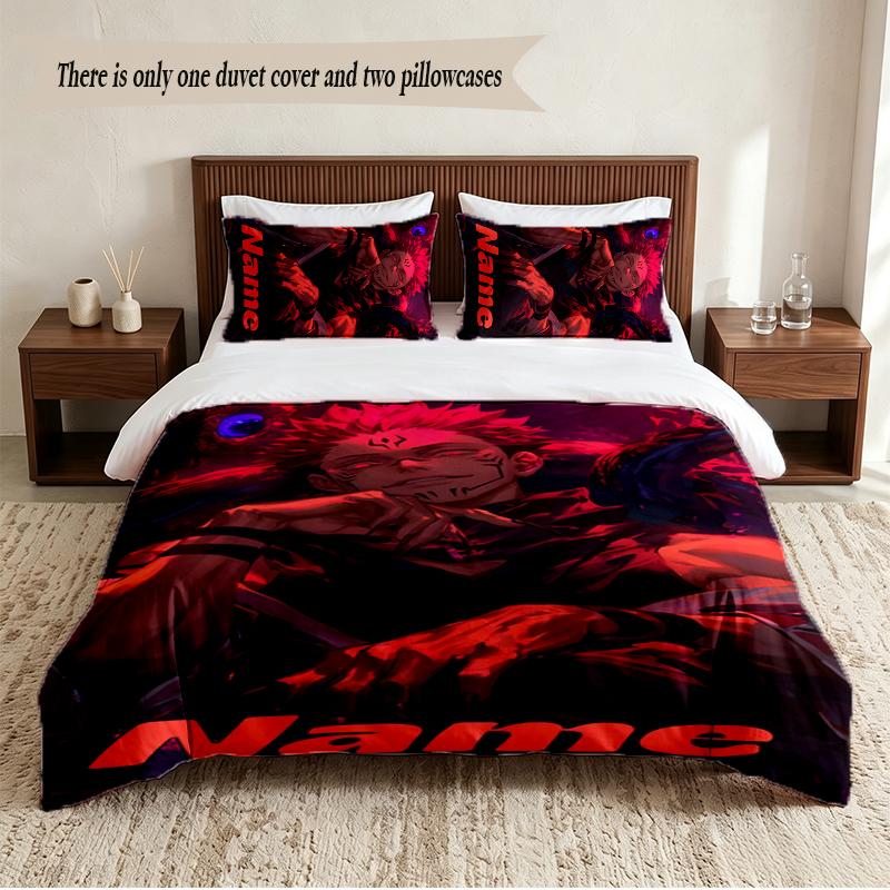 SUKUNA Personalized Custom Name 3‑Piece Bedding Set Soft Duvet Cover Set For Bedroom Home Decor