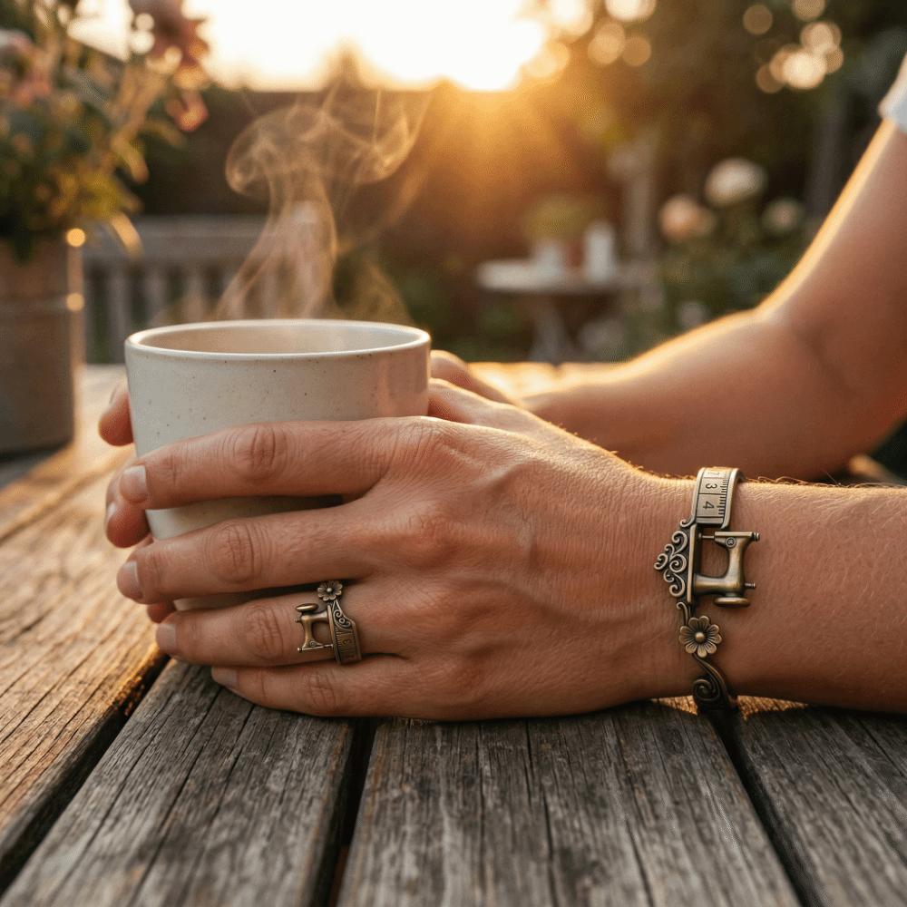 Elegant Adjustable Cuff Bracelet Metal Finger Ring Gift Sewing Machine Bracelet Special Occasion