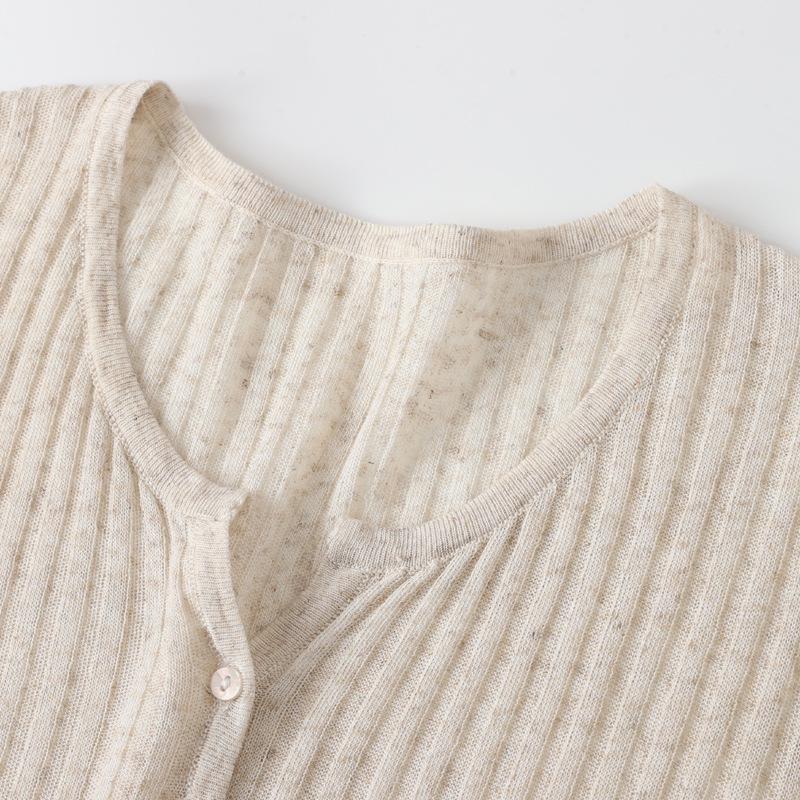 Summer Women's Tencel Lyocell Striped Cardigan Scissor Collar Knit Top