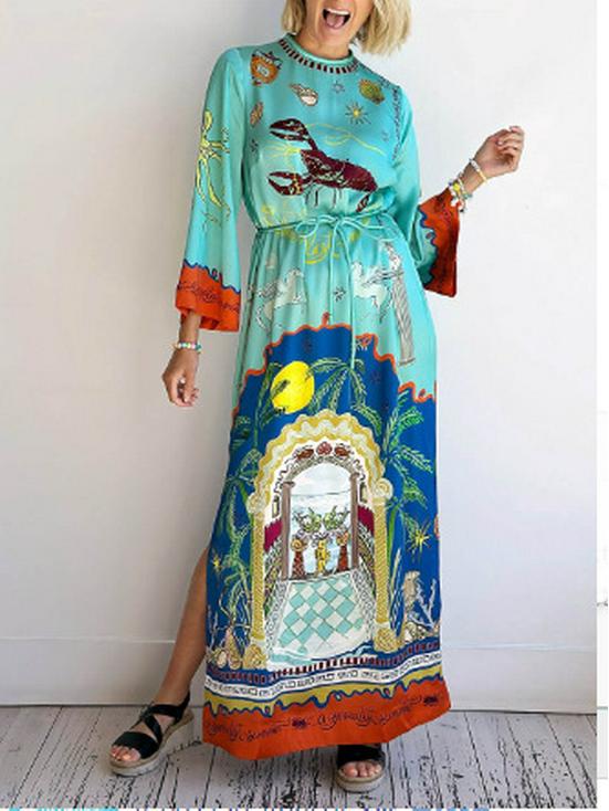 

2025 Fashion Cross-Border Casual Dress with Personality Print Medium