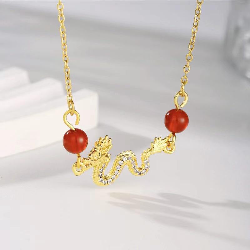 Female Niche Design Micro-inlaid Dragon Year Necklace Personality Trend Chinese Style New Chinese Style Collarbone Chain
