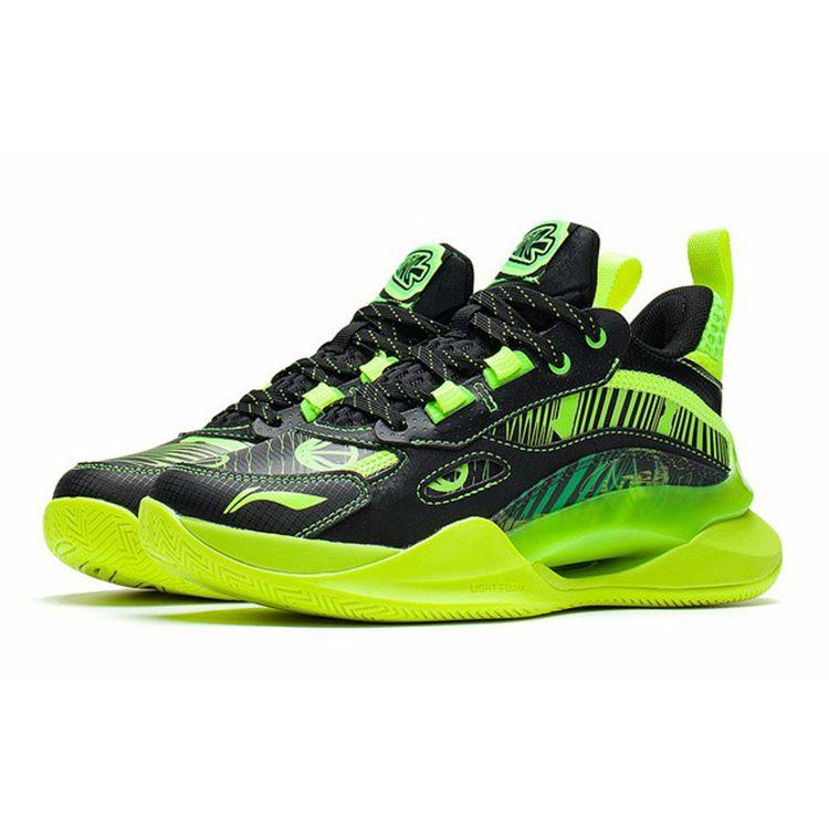 Li Ning Youth Pioneer Team 2.5 Comfortable Rebound Support Mid-Top Basketball Shoes Kids basketball shoes Black Fluorescent-Green YKBS050-17