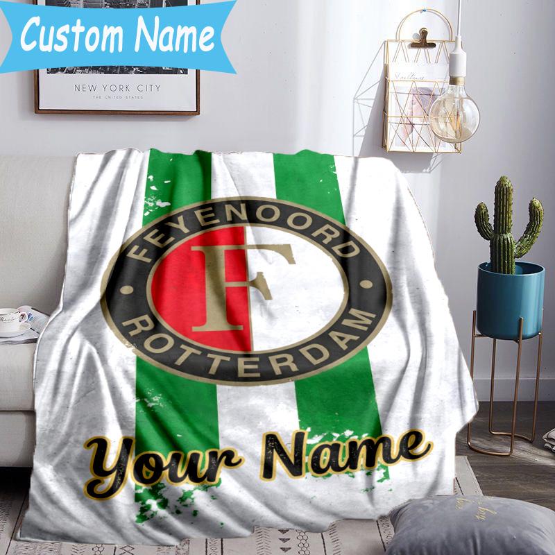 Custom Name Feyenoord Football Blanket Flannel Blanket for Camping, Hiking, Garden Parties, Picnic Essentials,gift for family and friend