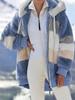 European & American Women's Loose Plush Spliced Hooded Cardigan - Casual Autumn/Winter Coat