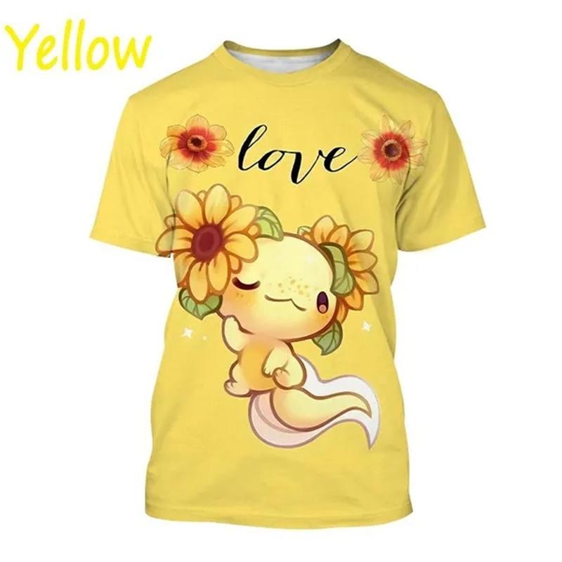 Hot Sale New Axolotl 3D Printed T-shirt Personality Animal Unisex Comfortable Round Neck Print Streetwear Tops Men Women Tees