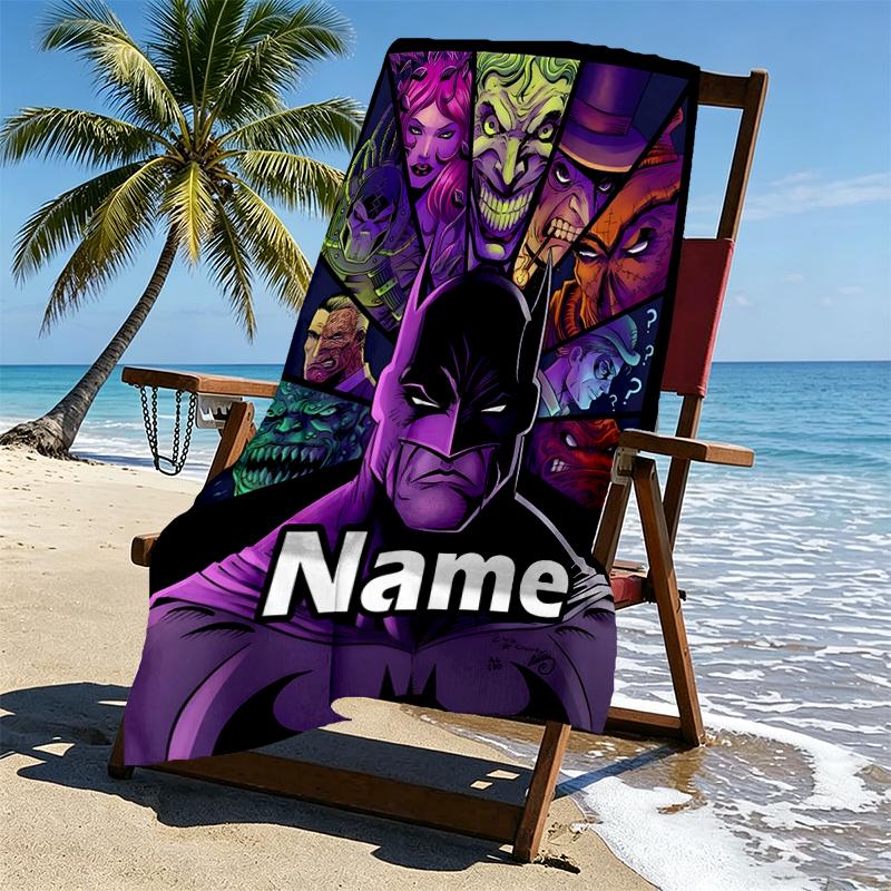 Custom Name Personalized Batman Print Beach Towel, for Trip Camping Beach Party Home Decor, Birthday Gift for Family & Friends