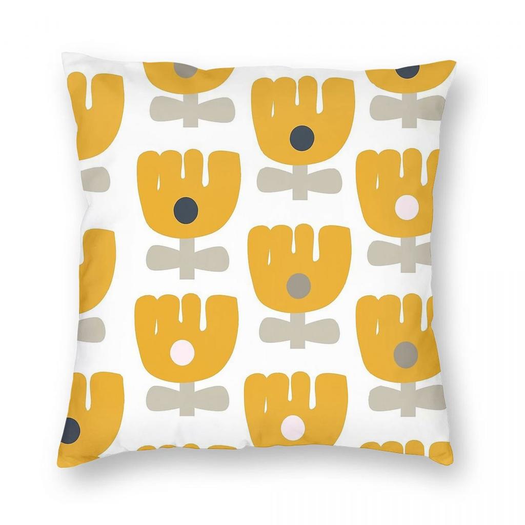 Tulips In Mustard Yellow Navy Square Pillowcase Polyester Linen Velvet Creative Zip Decor Pillow Case Sofa Seater Cushion Cover