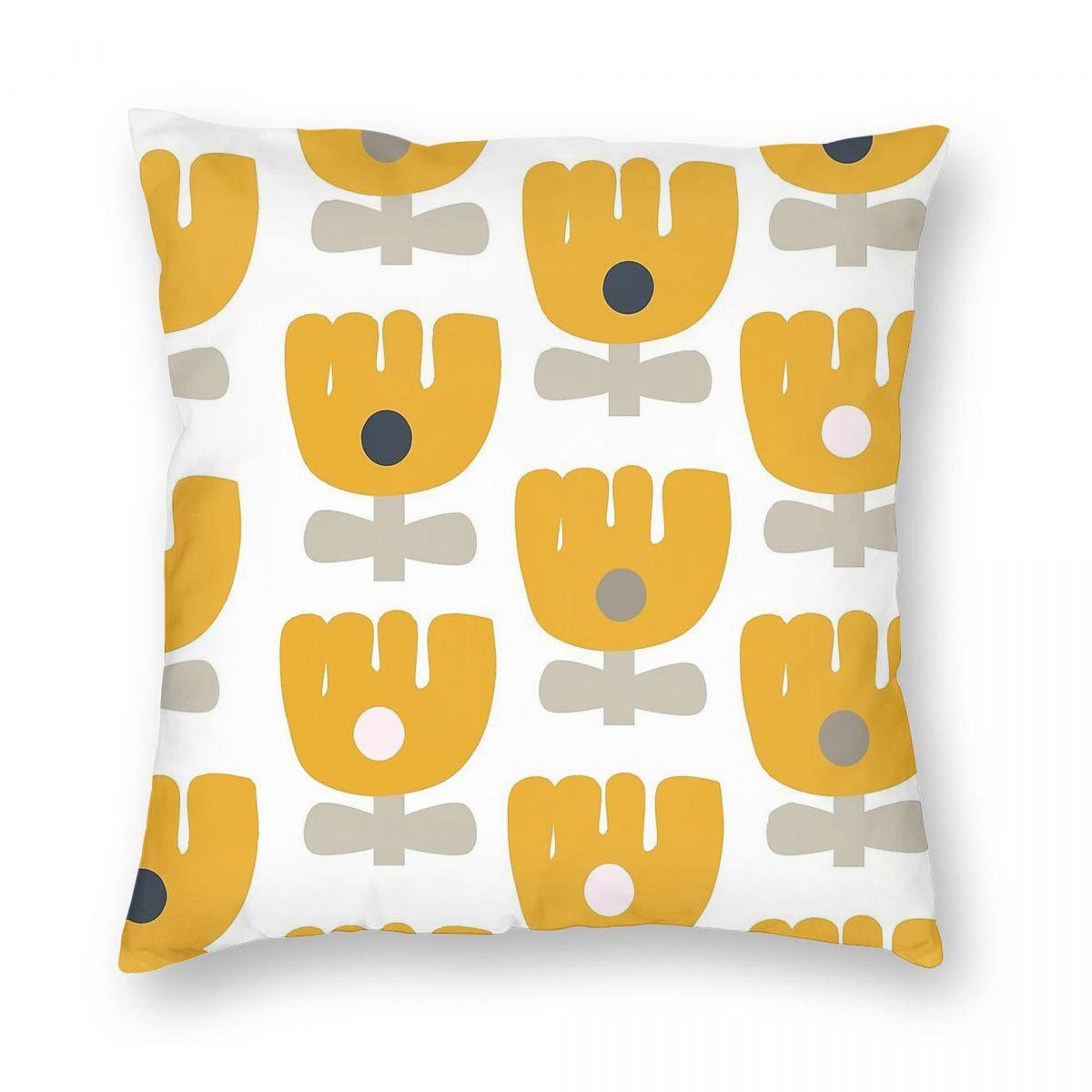 

Tulips In Mustard Yellow Navy Square Pillowcase Polyester Linen Velvet Creative Zip Decor Pillow Case Sofa Seater Cushion Cover 30cmx30cm