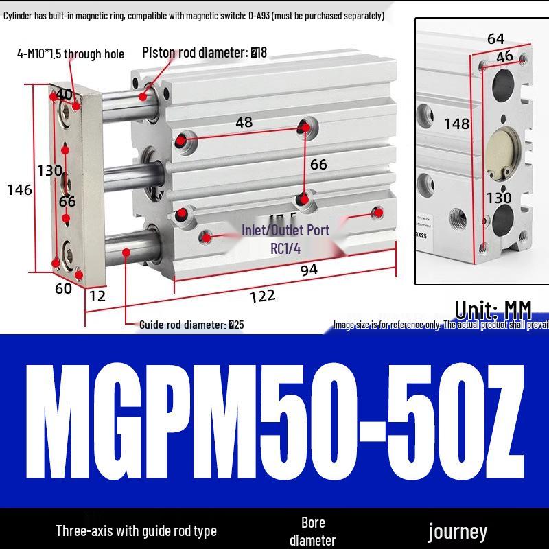 Compact Three-Axis Pneumatic Guided Rod Cylinder 12/16/20/25/32-10/20/40/50/75z
