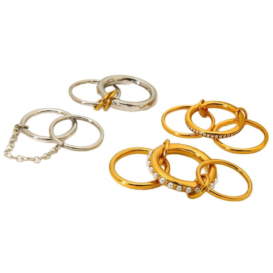 18K Gold-Plated Stainless Steel Ring with Zirconia Chain - Waterproof, High-End Jewelry for Women