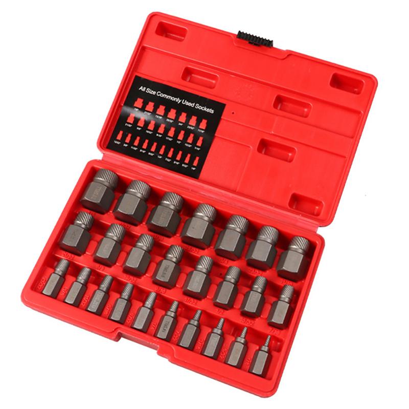 25pcs Damaged Screw Extractor Kit British System Chrome Molybdenum Steel Hex Bolt Stud Extractor For Car Removing Tools