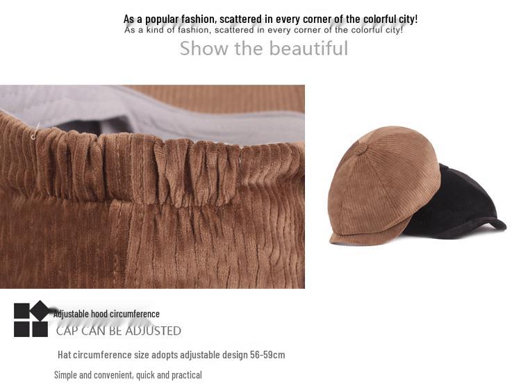 Octagonal Corduroy Striped Beret - Autumn/Winter Fashion Women's Hat