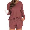 Waffle Knit Women's Long Sleeve Pajama Set with Shorts, Casual and Versatile for Outerwear