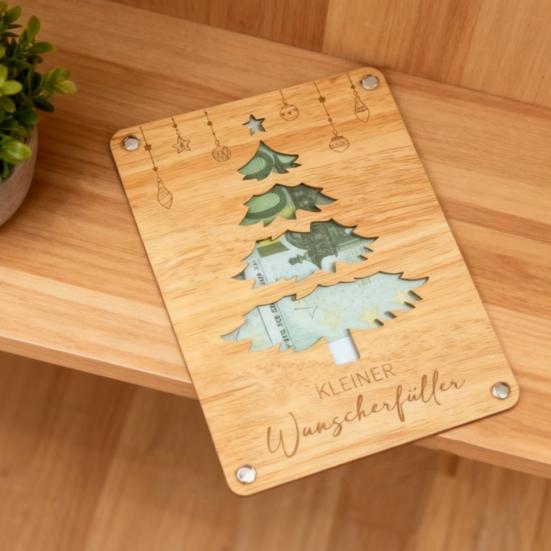 Wooden Crafts German Blessings Engraved Money Tree Board Double-Sided Traditional Wooden Holiday Gift