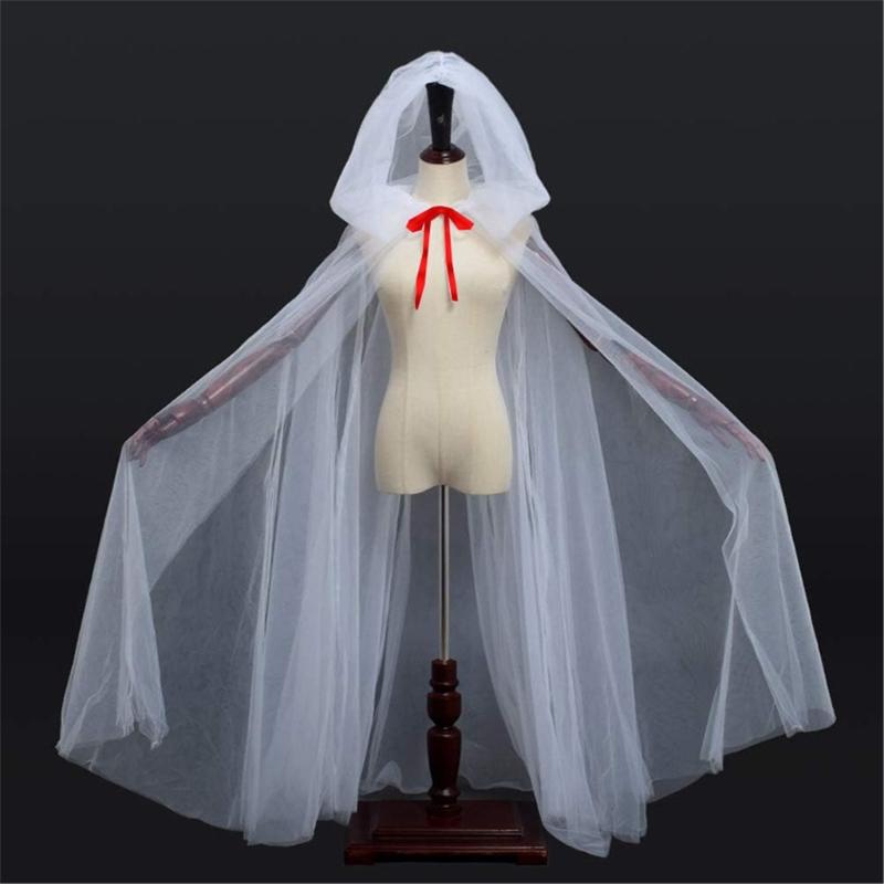 Elegant Transparent Witch Costume Cloak for Adults Teens Halloween Party Role Play Dressing Up