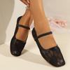 Scarpe Mary Jane in pizzo con punta quadrata traspiranti in filato a rete estivo, taglie grandi, scarpe basse singole, traforate